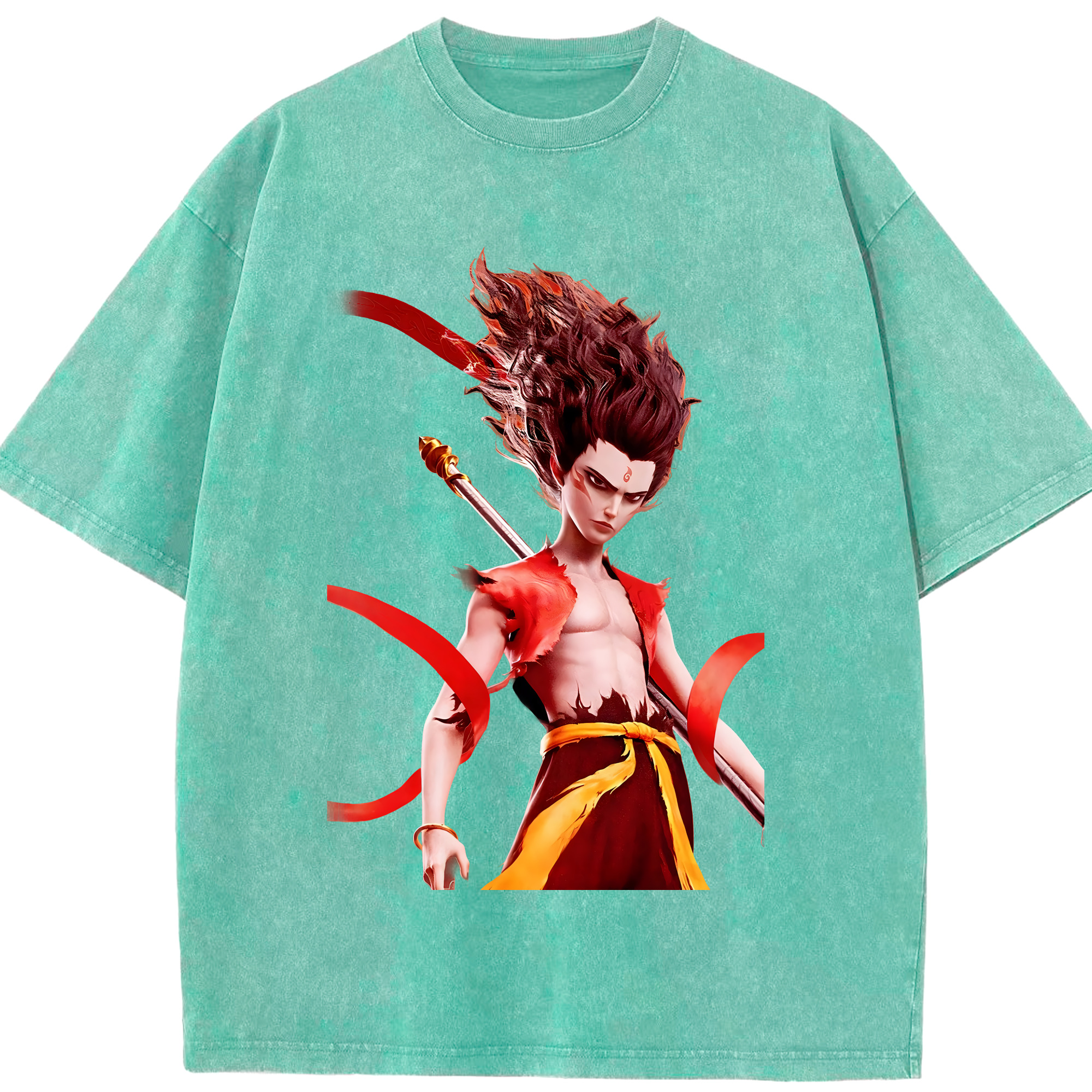 （画像用） Ne Zha 2 ナタ 魔童の大暴れ 綿100% ヴィンテージ風 半袖Tシャツ（フロントプリント）